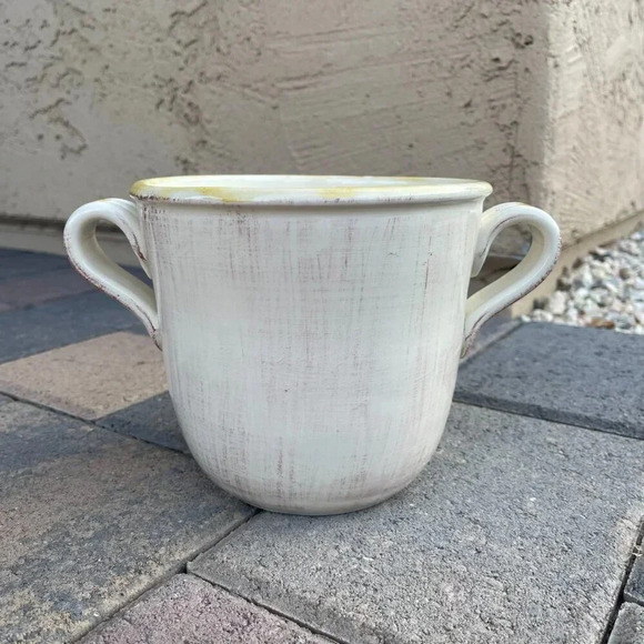 Sur La Table Cream Ceramic Rosmarino Herb Italian Planter Pot Vase with Handles - Picture 4 of 6